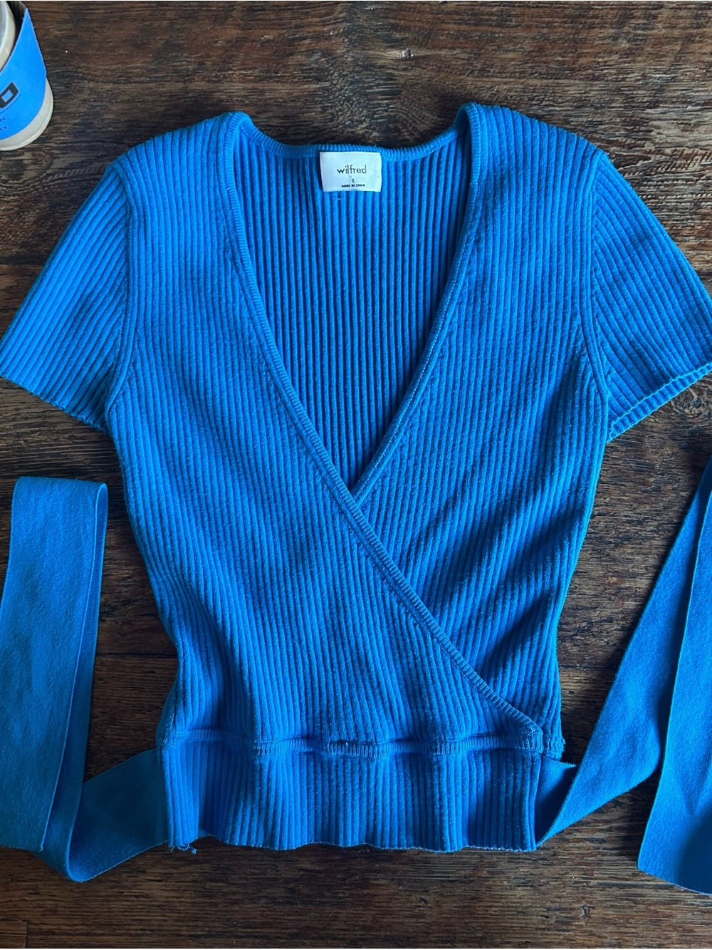 Aritzia Wilfred all tied up ribbed wrap top cobalt blue small